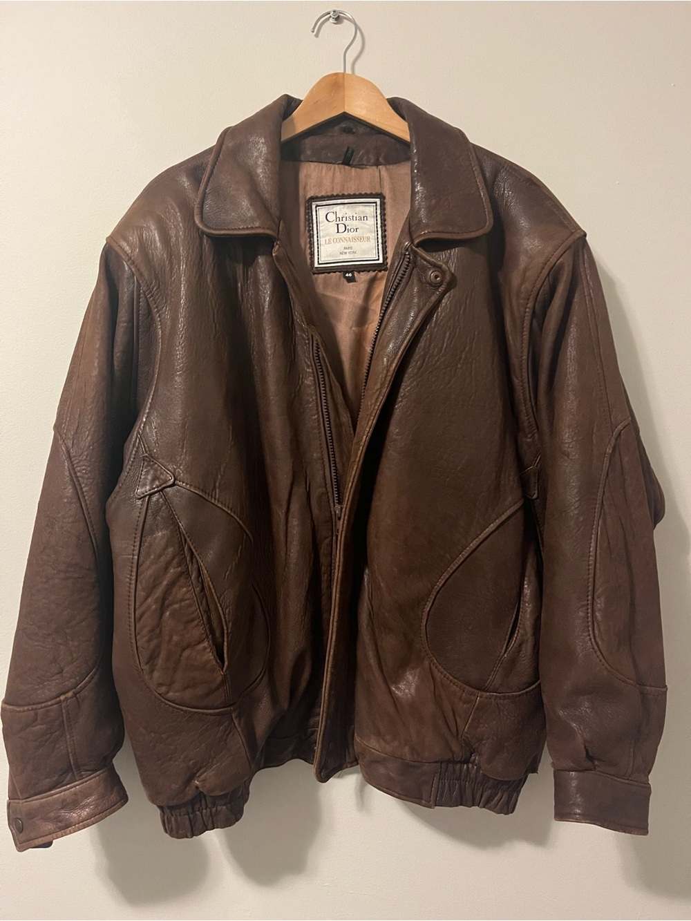 Vintage Christian Dior brown leather bomber jacket